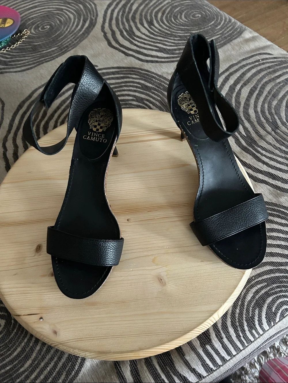 Vince Camuto Black Leather Ankle-Strap Heels - Picture 1 of 5